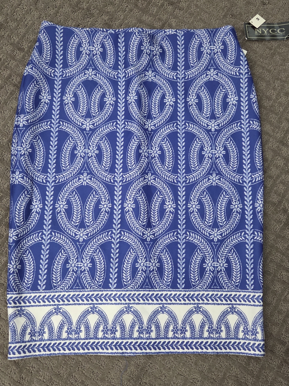 New York Clothing Company Royal Blue and White Patterned Pencil Skirt